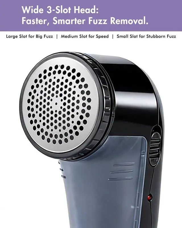 Alt view image 4 of 7 - Fabric Shaver Defuzzer, Electric Lint Remover, Rechargeable Sweater Shaver with Stainless Steel 3-Leaf Blades, Dual Protection, Removable Bin, Easy Remove Fuzz, Lint, Pills, Bobbles