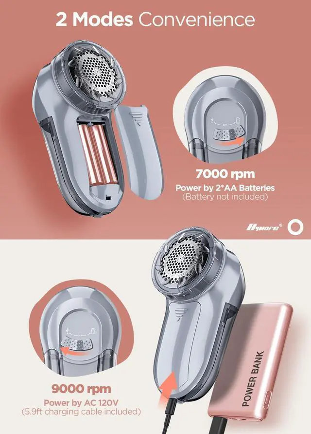 Alt view image 5 of 7 - Fabric Shaver Lint Shaver for Clothes, Dual Power Lint Remover with Battery or Corded Use, Portable Sweater Shaver for Clothing, Furniture & Travel