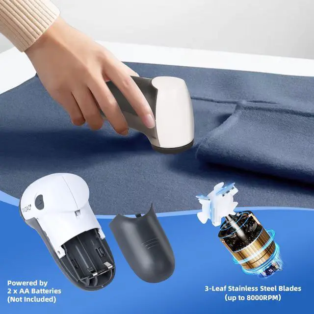 Alt view image 3 of 7 - Electric Fabric Shaver and Lint Remover, Portable Fuzz Remover for Clothes and Furniture, Battery Operated, Easy to Use and Clean, Suitable for Sweaters, Blankets.Grey