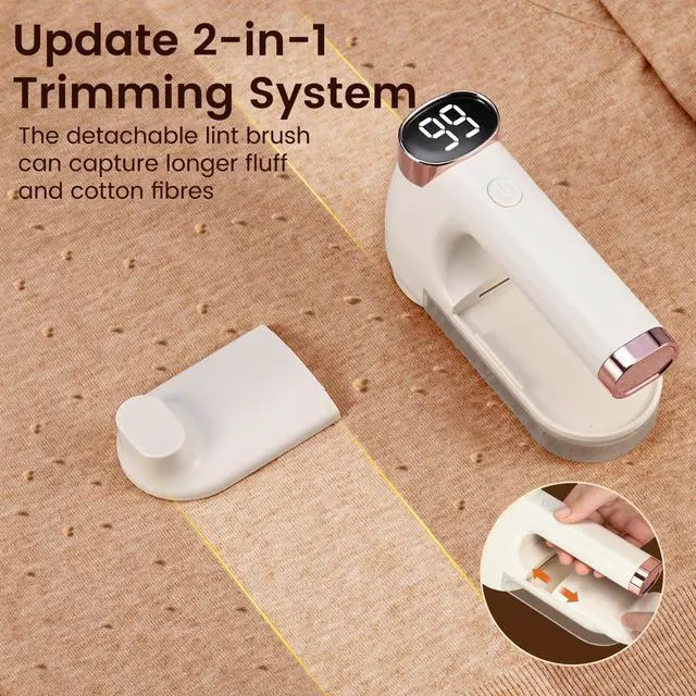 Alt view image 2 of 7 - Fabric Shaver, Lint Shaver with Lint Brush, 3-Speed Sweater Shaver to Remove Pilling for Clothing, 6 Leaf Blade, LED Display, Electric Lint Remover for Furniture, Blanket, Couch (Beige)