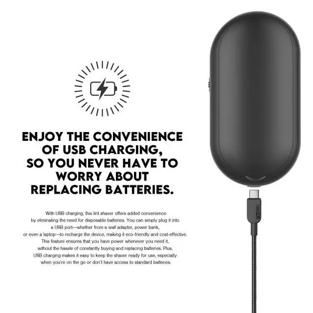 Alt view image 4 of 6 - Rechargeable Fabric Shaver, Battery-Operated Lint Remover & Sweater Defuzzer for Clothes and Furniture Eliminates Pills, Fuzz, and Lints (Black)