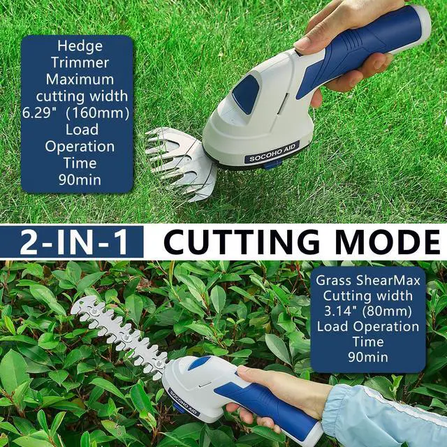 Alt view image 2 of 7 - Cordless Grass Shear, 2 in 1 Hedge Trimmer, Electric Handheld Grass Cutter 7.2V Rechargeable Bush Trimmer Lightweight Shrubbery Hedge Shears with Type-C Cable and 2.0Ah Battery for Garden Yard Lawn