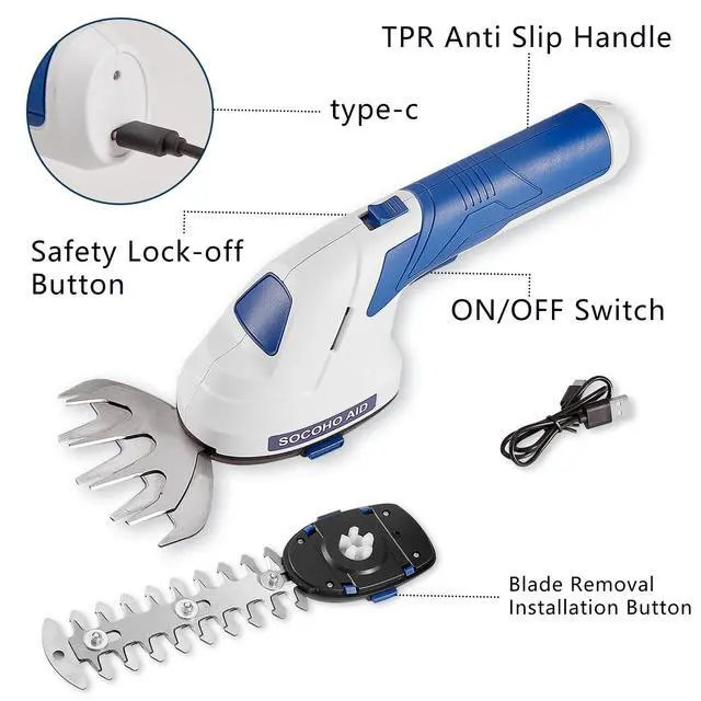 Alt view image 5 of 7 - Cordless Grass Shear, 2 in 1 Hedge Trimmer, Electric Handheld Grass Cutter 7.2V Rechargeable Bush Trimmer Lightweight Shrubbery Hedge Shears with Type-C Cable and 2.0Ah Battery for Garden Yard Lawn