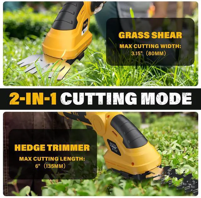Alt view image 3 of 7 - 7.2V Cordless Hedge Trimmer & Grass Shears, 2 in 1 Electric Handheld Shrub Trimmer, Lightweight Rechargeable Bush Trimmers for Yard, Lawn, Garden