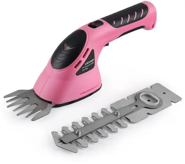 Main image of 2-in-1 Electric Hand Held Grass Shear Pink Hedge Trimmer Shrubbery Clipper Cordless Battery Powered Rechargeable for Garden and Lawn, CGS3602PK Pink