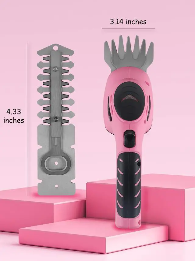 Alt view image 6 of 7 - 2-in-1 Electric Hand Held Grass Shear Pink Hedge Trimmer Shrubbery Clipper Cordless Battery Powered Rechargeable for Garden and Lawn, CGS3602PK Pink
