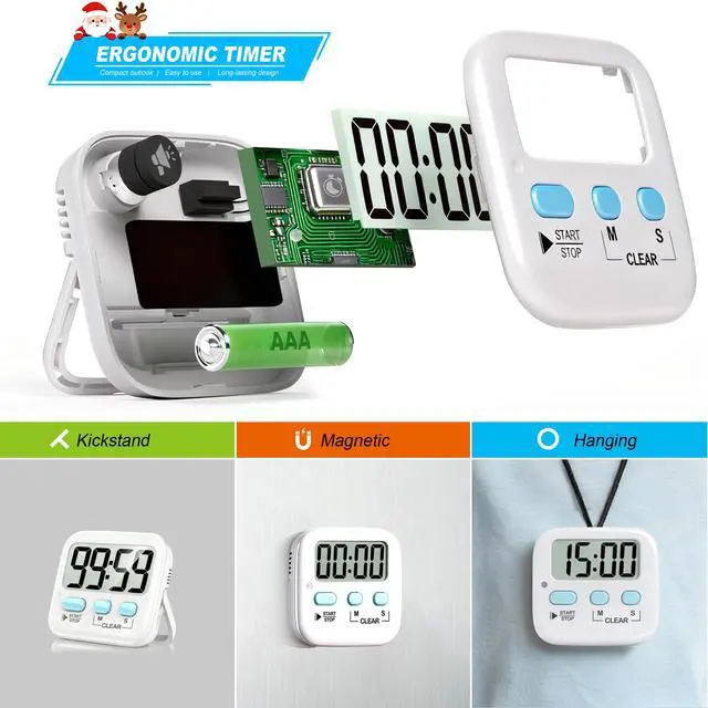 Alt view image 4 of 7 - 2 Pack Digital Timer for Kids, Magnetic Countdown Kitchen Timers for Cooking, Egg, Classroom, Teacher, Exercise, Study, Oven - Battery Included