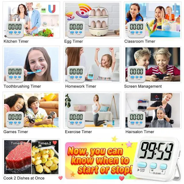 Alt view image 6 of 7 - 2 Pack Digital Timer for Kids, Magnetic Countdown Kitchen Timers for Cooking, Egg, Classroom, Teacher, Exercise, Study, Oven - Battery Included