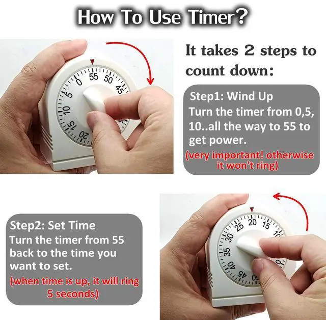 Alt view image 3 of 7 - 60 Minute Wind Up Timer, Visual Mechanical Timer with Loud Alarm, Manual Countdown Timers for Classroom, Home, Study and Cooking (White)