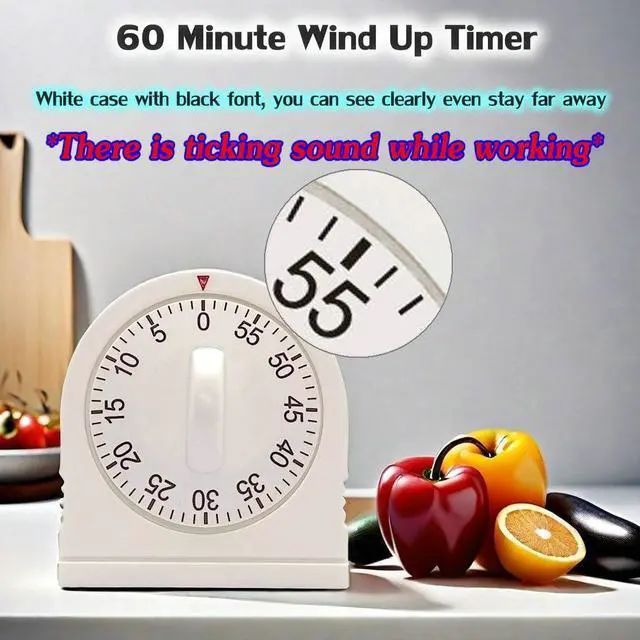 Alt view image 2 of 7 - 60 Minute Wind Up Timer, Visual Mechanical Timer with Loud Alarm, Manual Countdown Timers for Classroom, Home, Study and Cooking (White)