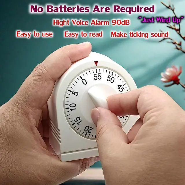 Alt view image 4 of 7 - 60 Minute Wind Up Timer, Visual Mechanical Timer with Loud Alarm, Manual Countdown Timers for Classroom, Home, Study and Cooking (White)