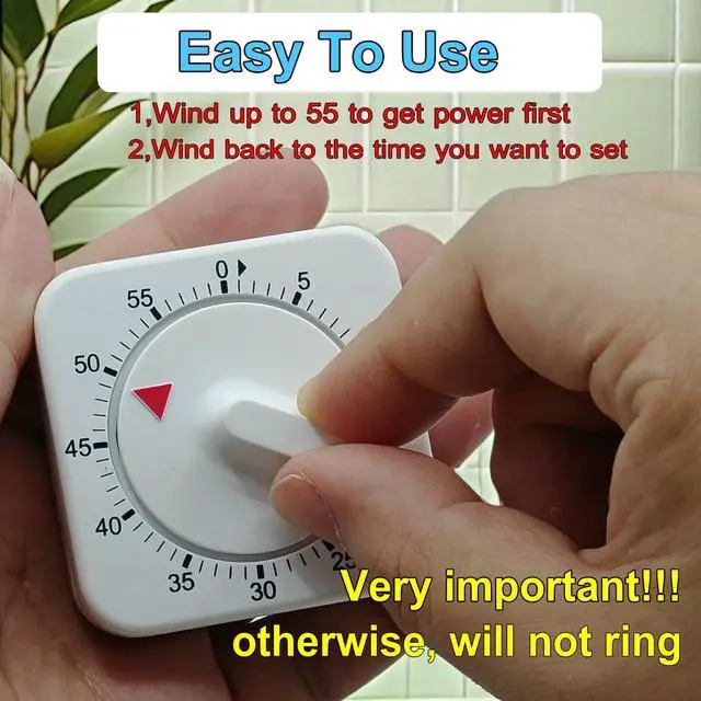 Alt view image 3 of 7 - Square 60 Minute Mechanical Kitchen Timer - Visual Kitchen Cooking Timer Clock with Loud Alarm - No Batteries Required-Manual Countdown Timer for Classroom, Home, Study and Cooking (White)