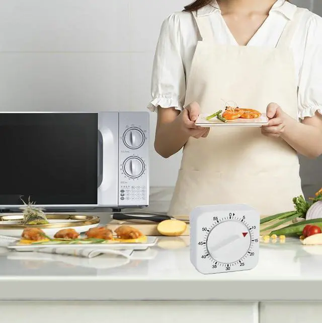 Alt view image 7 of 7 - Square 60 Minute Mechanical Kitchen Timer - Visual Kitchen Cooking Timer Clock with Loud Alarm - No Batteries Required-Manual Countdown Timer for Classroom, Home, Study and Cooking (White)