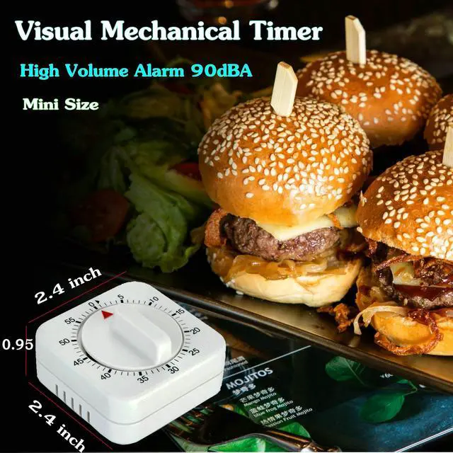 Alt view image 4 of 7 - Square 60 Minute Mechanical Kitchen Timer - Visual Kitchen Cooking Timer Clock with Loud Alarm - No Batteries Required-Manual Countdown Timer for Classroom, Home, Study and Cooking (White)