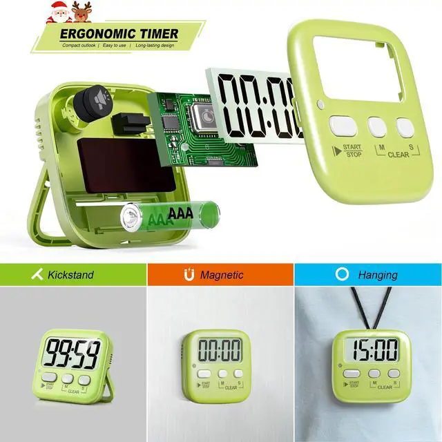 Alt view image 4 of 7 - 2 Pack Digital Timer for Kids, Magnetic Countdown Kitchen Timers for Cooking, Egg, Classroom, Teacher, Exercise, Study, Oven - Battery Included