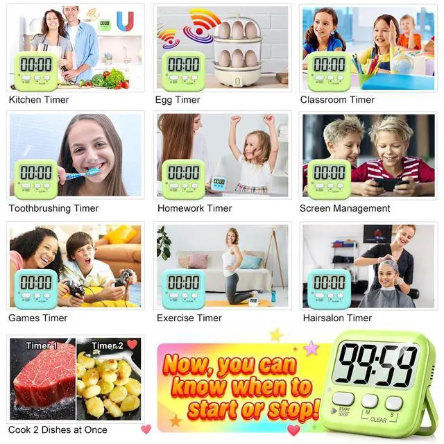 Alt view image 6 of 7 - 2 Pack Digital Timer for Kids, Magnetic Countdown Kitchen Timers for Cooking, Egg, Classroom, Teacher, Exercise, Study, Oven - Battery Included