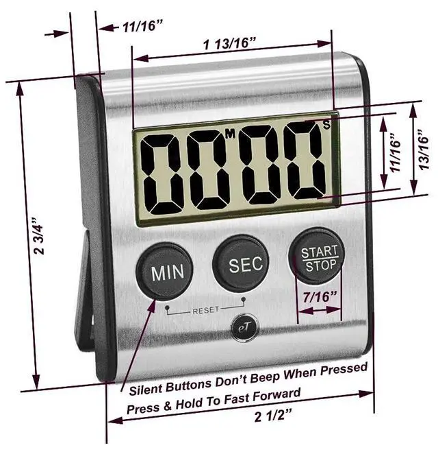 Alt view image 6 of 7 - Elegant Digital Kitchen Timer, Stainless Steel Model eT-23, Super Strong Magnetic Back, Loud Alarm, Large Display, Auto Memory, Auto Shut-Off by