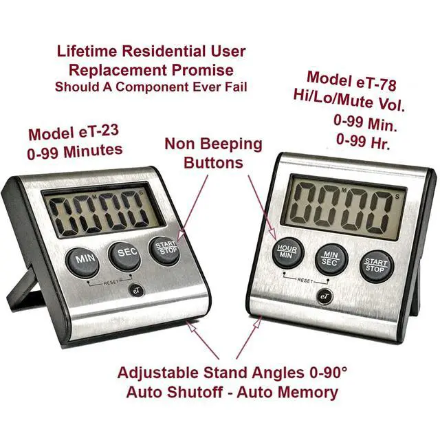 Alt view image 3 of 7 - Elegant Digital Kitchen Timer, Stainless Steel Model eT-23, Super Strong Magnetic Back, Loud Alarm, Large Display, Auto Memory, Auto Shut-Off by