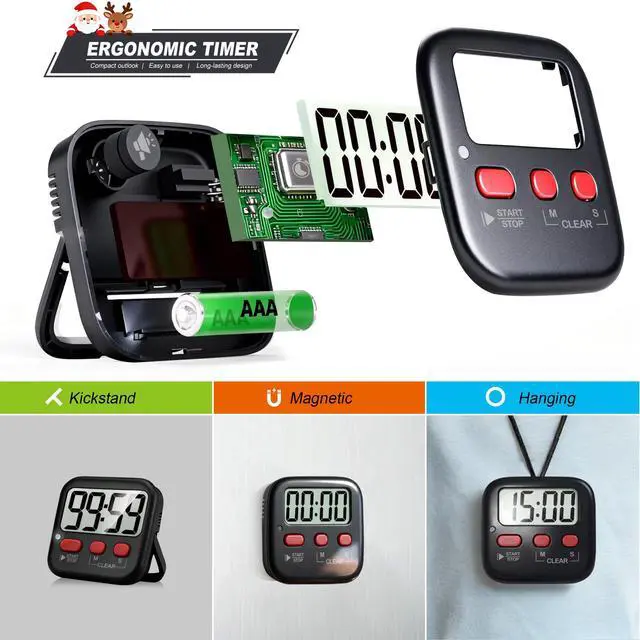 Alt view image 4 of 7 - 2 Pack Digital Timer for Kids, Magnetic Countdown Kitchen Timers for Cooking, Egg, Classroom, Teacher, Exercise, Study, Oven - Battery Included