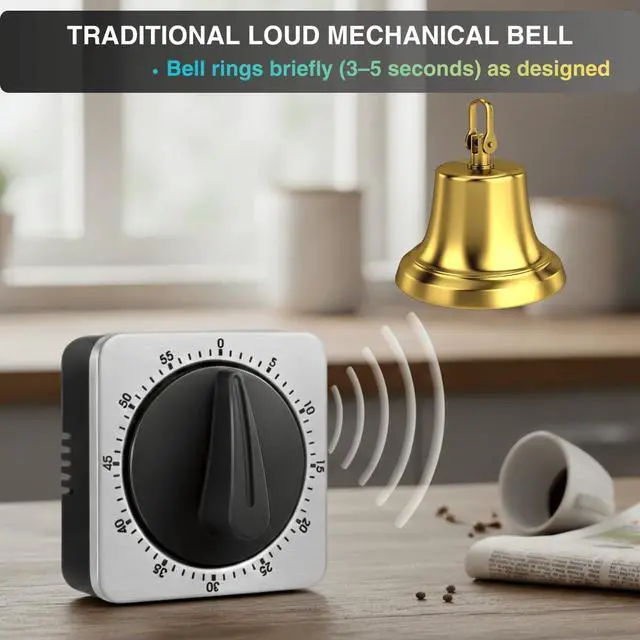 Alt view image 4 of 7 - Mechanical Kitchen Timer Magnetic with Loud Alarm, 60-Minute Manual Wind Up Analog Countdown Timer with Stainless Steel Scale, No Batteries for Chef Cooking, Baking, Egg, Oven, Seniors