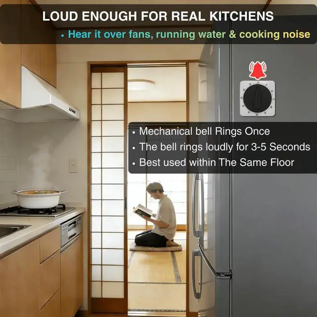 Alt view image 7 of 7 - Mechanical Kitchen Timer Magnetic with Loud Alarm, 60-Minute Manual Wind Up Analog Countdown Timer with Stainless Steel Scale, No Batteries for Chef Cooking, Baking, Egg, Oven, Seniors