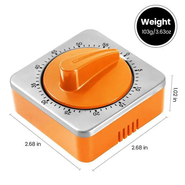 Alt view image 3 of 7 - Orange Kitchen Timers for Cooking, Chef Cooking Timer Clock with Loud Alarm,100% Mechanical Desk Timer - No Batteries Required - Magnetic Backing, Exquisite Stainless Steel Body - Countdown Reminder
