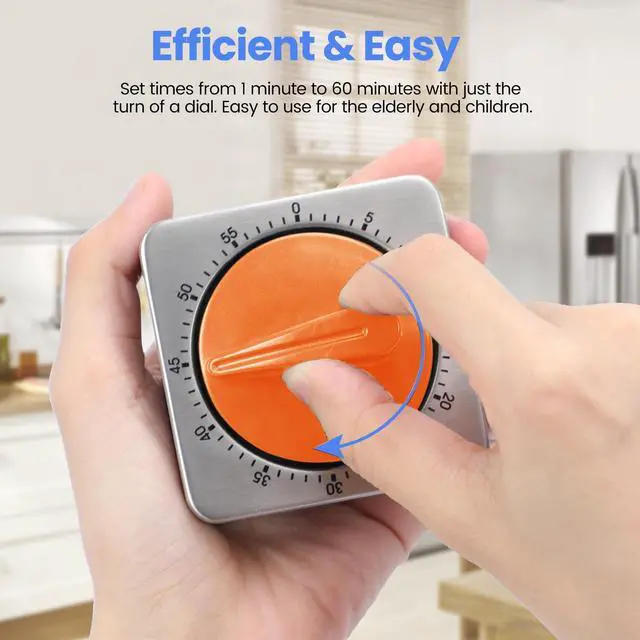 Alt view image 5 of 7 - Orange Kitchen Timers for Cooking, Chef Cooking Timer Clock with Loud Alarm,100% Mechanical Desk Timer - No Batteries Required - Magnetic Backing, Exquisite Stainless Steel Body - Countdown Reminder