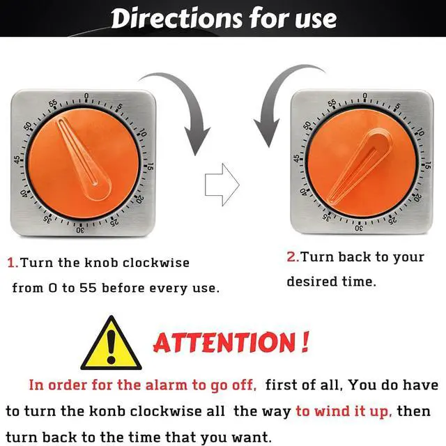 Alt view image 7 of 7 - Orange Kitchen Timers for Cooking, Chef Cooking Timer Clock with Loud Alarm,100% Mechanical Desk Timer - No Batteries Required - Magnetic Backing, Exquisite Stainless Steel Body - Countdown Reminder