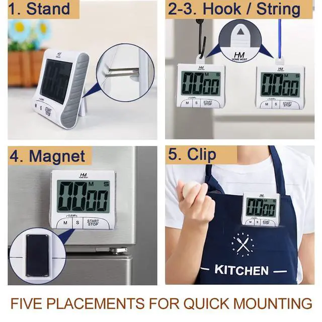 Alt view image 3 of 6 - 3" Large Display Kitchen Timer - Digital Timer Magnetic Back Loud Alarm On A Rope- White Cooking Timers For Kitchen Teachers Students Games Kids Meetings- Sports Timers For Workouts Exercise