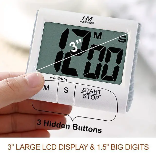 Alt view image 2 of 6 - 3" Large Display Kitchen Timer - Digital Timer Magnetic Back Loud Alarm On A Rope- White Cooking Timers For Kitchen Teachers Students Games Kids Meetings- Sports Timers For Workouts Exercise