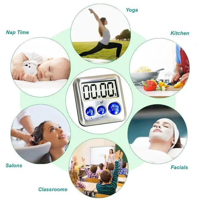 Alt view image 6 of 6 - Elegant Digital Kitchen Timer Stainless Steel - Plumberry - Strong Magnetic Back - Kickstand - Loud Alarm - Large Display - Auto Memory - Auto Shut-Off - Model eT-24 (Plumberry)