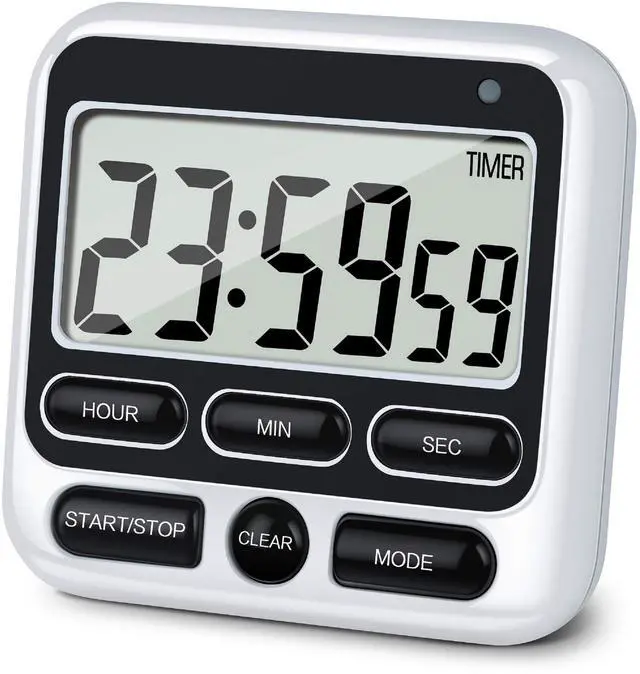 Main image of Digital Kitchen Timer with Mute/Loud Alarm Switch ON/Off Switch, 12-Hour Clock & Alarm, Memory Function Count Up & Count Down for Kids Teachers Cooking, Large LCD Display, Strong Magnet (Black)