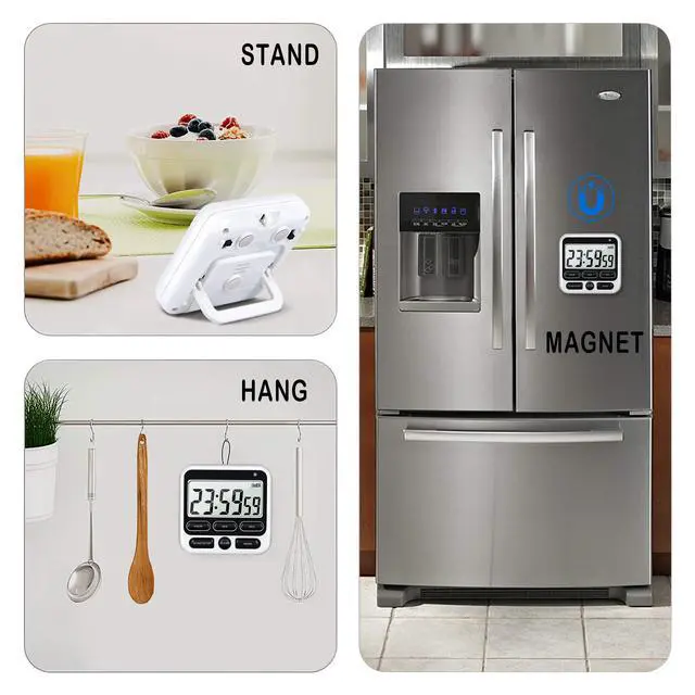 Alt view image 6 of 7 - Digital Kitchen Timer with Mute/Loud Alarm Switch ON/Off Switch, 12-Hour Clock & Alarm, Memory Function Count Up & Count Down for Kids Teachers Cooking, Large LCD Display, Strong Magnet (Black)