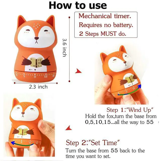 Alt view image 2 of 7 - Mechanical Kitchen Timer, Cute Animal Wind Up 60 Minutes Manual Countdown for Kids, Classroom, Home, Study and Cooking (Orange Fox)
