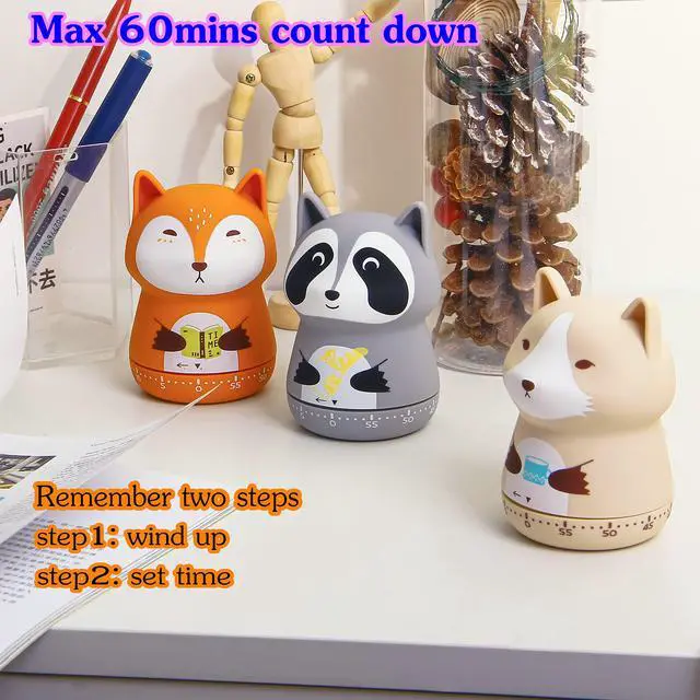 Alt view image 7 of 7 - Mechanical Kitchen Timer, Cute Animal Wind Up 60 Minutes Manual Countdown for Kids, Classroom, Home, Study and Cooking (Orange Fox)