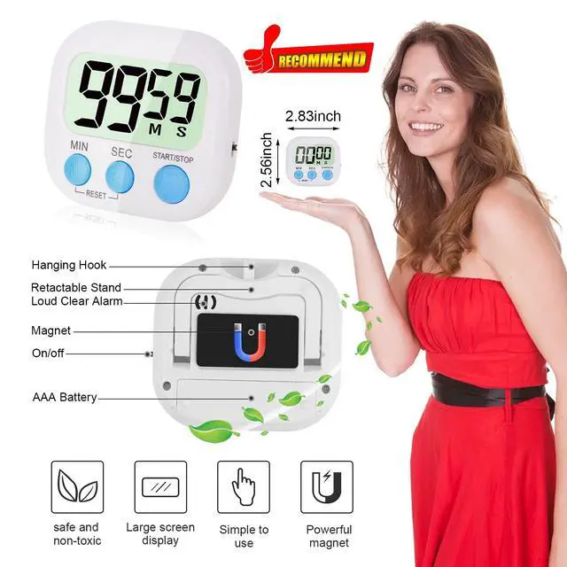 Alt view image 3 of 6 - 4-Piece Multi-Function Electronic Timer, Learning Management, Suitable for Kitchen, Study, Work, Exercise Training, Outdoor Activities(not Including Battery).