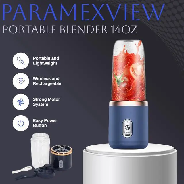 Alt view image 3 of 7 - Portable Blender 14oz for Juices & Smoothies with 6 blades Puwerful performances Fusion Blender | USB Rechargeable, Lid, Cup included | Fit for travel and outdoor activities (Navy Blue)