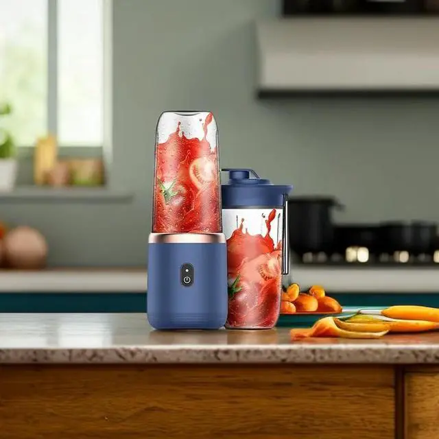 Alt view image 7 of 7 - Portable Blender 14oz for Juices & Smoothies with 6 blades Puwerful performances Fusion Blender | USB Rechargeable, Lid, Cup included | Fit for travel and outdoor activities (Navy Blue)