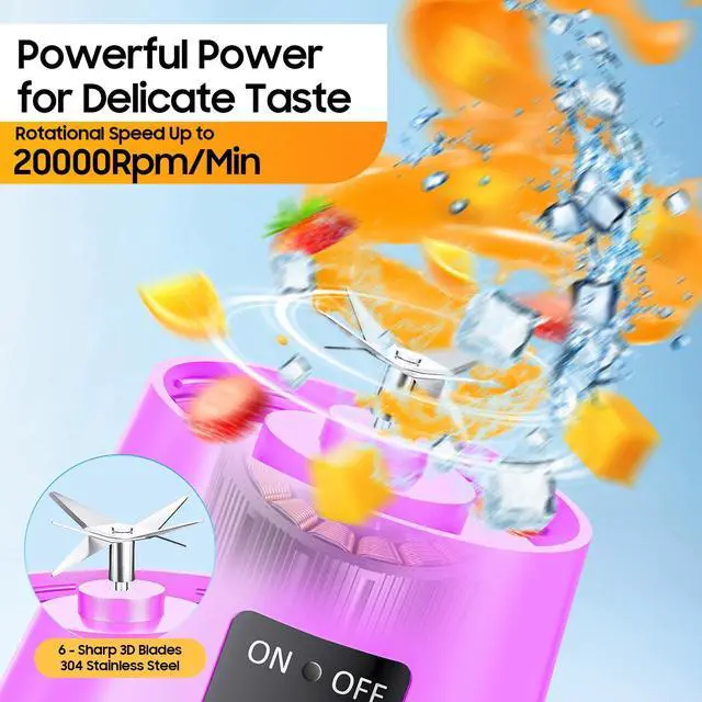 Alt view image 3 of 7 - 2026 Newly Upgraded Portable Smoothie Blender - Cordless Personal Blender Type-C Rechargeable, 13Oz Juice Cup BAP Free, 20,000Rpm Speed Powerful Blending, Freshly Squeezed in Sports/Office