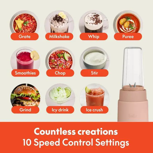 Alt view image 4 of 7 - 6 Pcs Portable Rocket Blender, Juicer & Smoothie Maker, Press & Twist Design, EverGood & BPA Free Dishwasher Safe Parts, 4 Tip Stainless Steel Blade, Cord Wrap, 240 Watt Motor, Blossom