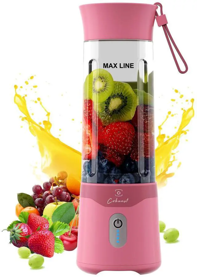 Main image of 18oz Portable Blender, USB Rechargeable Personal Size Blenders, Smoothie Blender with 6 Blades for Protein & Shakes, Mini juicer with Extra Handle Lid for Travel Sports Outgoing, Pink