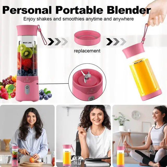 Alt view image 2 of 7 - 18oz Portable Blender, USB Rechargeable Personal Size Blenders, Smoothie Blender with 6 Blades for Protein & Shakes, Mini juicer with Extra Handle Lid for Travel Sports Outgoing, Pink