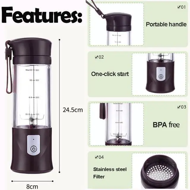 Alt view image 6 of 7 - Personal Blender for Shakes and Smoothies, Portable Blender, Mini Small Juice Mixer machine for Kitchen, Office, Gym, 4000mAh,(Black)