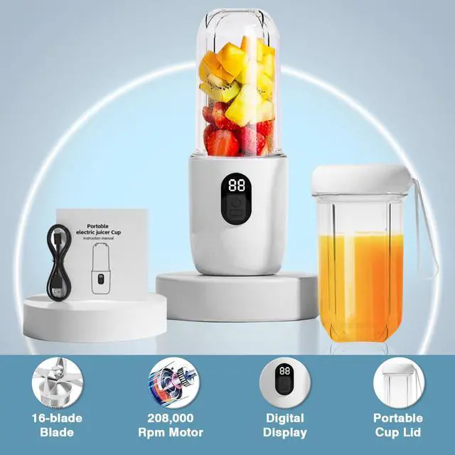 Alt view image 2 of 7 - Personal Blender, Portable Blender for Shakes and Smoothies, 17oz Mini Blenders with 16 Blades, Safety Lock, USB C Rechargeable Juice Mixer with Extra Lid for Travel, Office Gym, Home