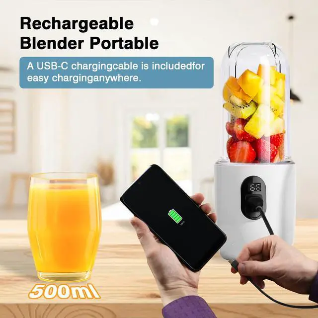 Alt view image 5 of 7 - Personal Blender, Portable Blender for Shakes and Smoothies, 17oz Mini Blenders with 16 Blades, Safety Lock, USB C Rechargeable Juice Mixer with Extra Lid for Travel, Office Gym, Home