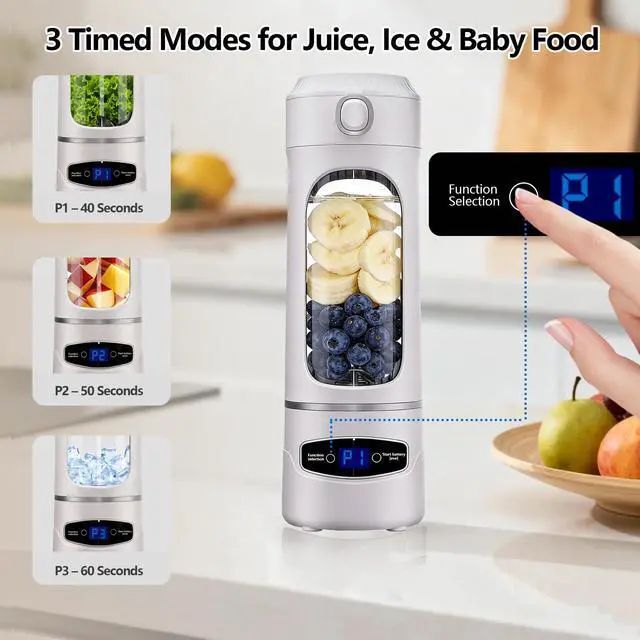 Alt view image 3 of 7 - Portable Personal Blender 600ML Mini Blender USB Rechargeable, 12-Blade Personal Size Smoothie & Shake Maker with 3 Timed Modes for Travel, Digital Display, Gym & Home