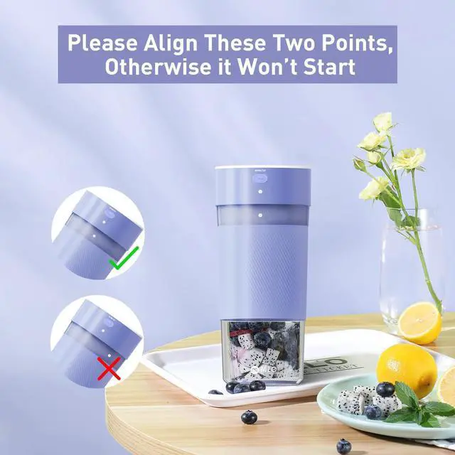 Alt view image 5 of 7 - Portable Blender for Smoothies, 10oz Mini Personal USB-C Rechargeable Cordless Smoothie Maker & Handheld Protein Shake Blender, Quiet Small Travel Juicer for Office, Gym, Kitchen(Purple)