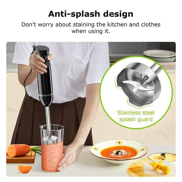 Alt view image 5 of 7 - Hand Blender, Immersion Blender with 2 Mixing Speed, Electric Handheld Mixer Portable Stick Mixer with Stainless Steel Blades for Soup, Smoothie, Puree, Baby Food