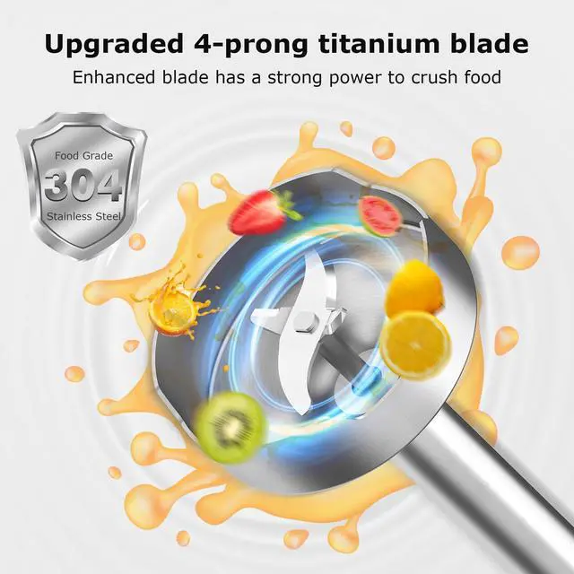 Alt view image 4 of 7 - Hand Blender, Immersion Blender with 2 Mixing Speed, Electric Handheld Mixer Portable Stick Mixer with Stainless Steel Blades for Soup, Smoothie, Puree, Baby Food