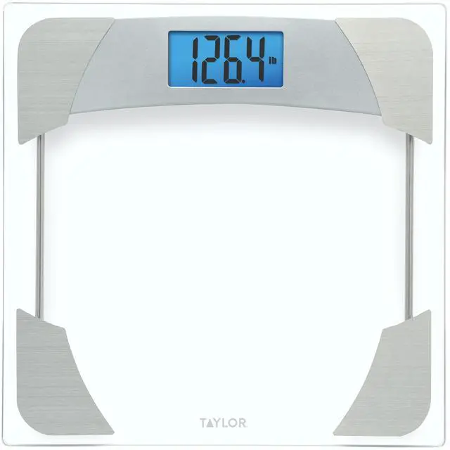 Main image of Digital Scales for Body Weight, 400 LB Capacity, Unique Blue LCD, Stainless Steel Accents, Glass Platform, 12.2 x 12.2 Inches, Clear